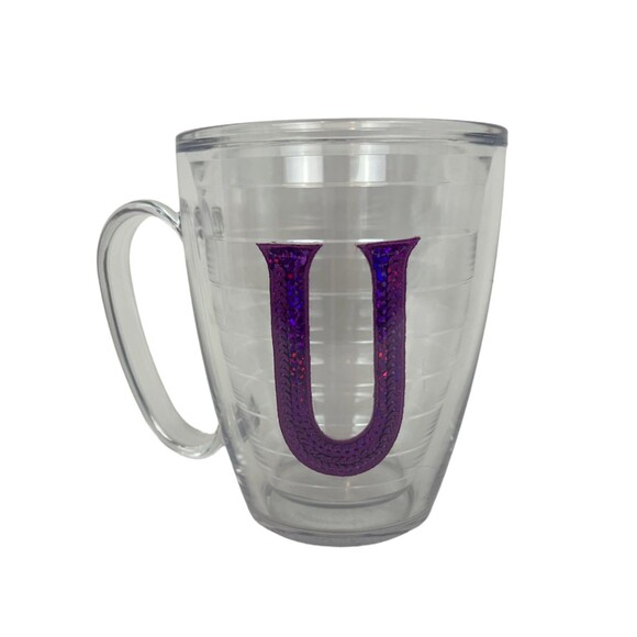 New - Tervis 13 oz Initial "U" Insulated Coffee Mug - Purple Sequin - Picture 1 of 2